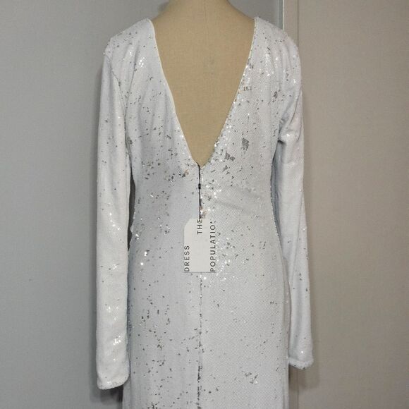 Dress the‎ Population Emilia Sequin Long-sleeve Ruched Dress Size Large  NWT - Picture 6 of 11